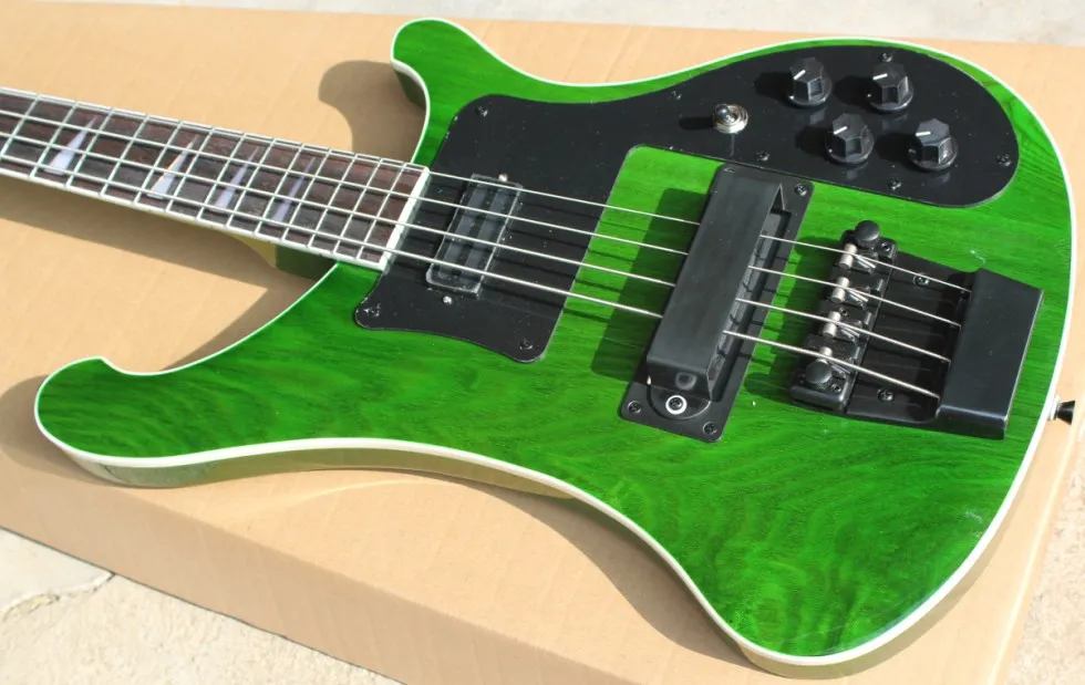 Promotie! 4 Strings Trans Green 4003 Elektrische Bas Gitaar Zwart Hardware Driehoek Mop Fingerboard Inlay Awesome China Guitars Gratis verzending