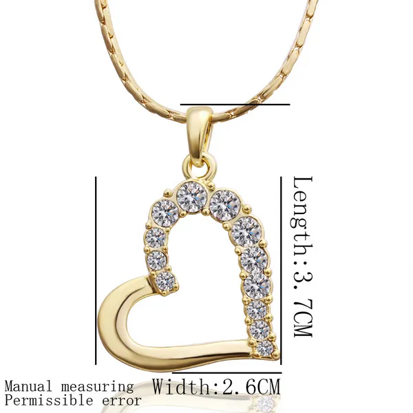 Darmowa Wysyłka Brand New 24K 18K Yellow Gold Heart Wisiorek Naszyjniki Biżuteria GN512 Moda Gemstone Kryształ Naszyjnik Boże Narodzenie prezent