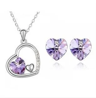 Oostenrijkse kristal hart charme liefde sieraden sets ketting oorbellen 925 verzilverde diamant hart sieraden set
