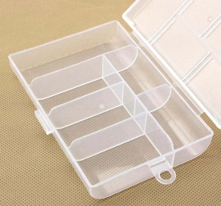 Caja de almacenamiento transparente de plástico de 6 compartimentos vacío para joyas Organizador de ropa de ropa de arte de uñas 1329970