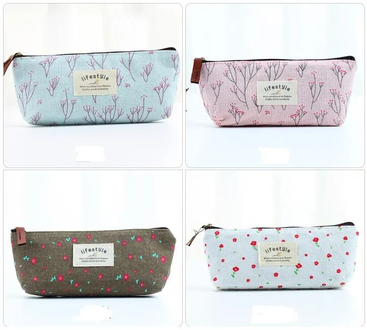 Fashiong Floral Lona Com Zíper Lápis Caso Pen Bag crianças moeda bolsa carteira senhora Maquiagem Cosmética Saco bolsa Para sacos de artigos de papelaria Da Escola