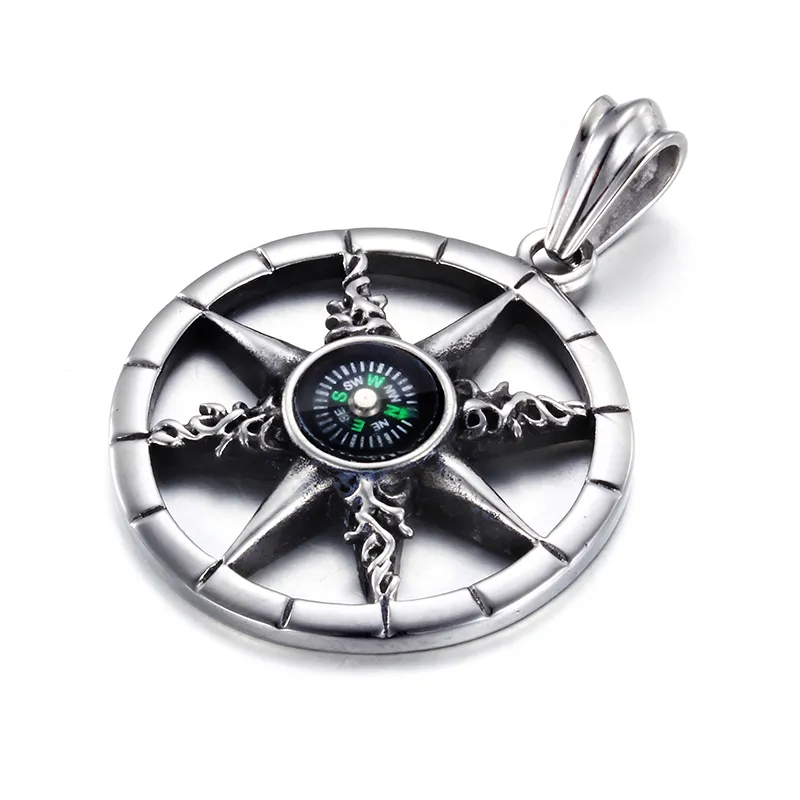 New Design Best Jewelry Gift For Friends Top Quality 316L Stainless steel Biker Cool compass Pendants Men's Vintage Necklace