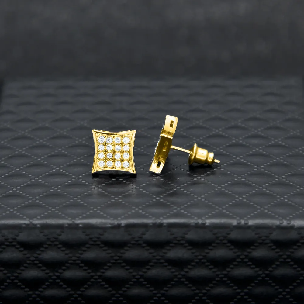Men Fashion Square Stud Earrings CZ Bling Micro Pave Cubic Zirconia Gold Silver Earring Punk Hiphop Jewelry2340050