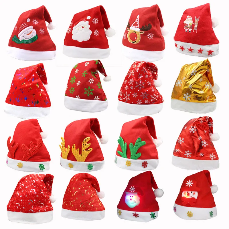 Sombrero de Navidad LED para niños y adultos, sombreros de fiesta, accesorios rojos de Papá Noel, decoraciones para fiesta de Navidad