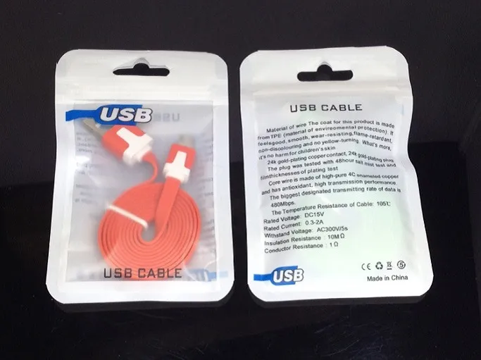 Plastikowy zapinany na suwak Detal Pakiet Torby do pakowania do ładowarki USB Cord iPhone 7 6s 5 Samsung Note Sony Huawei Moto Cellphone Cables