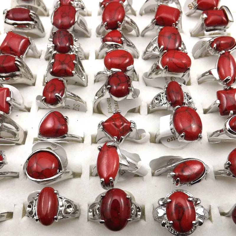 Gemengde grootte rood turkoois ringen voor vrouwen mode-sieraden 50 stuks Whole211x
