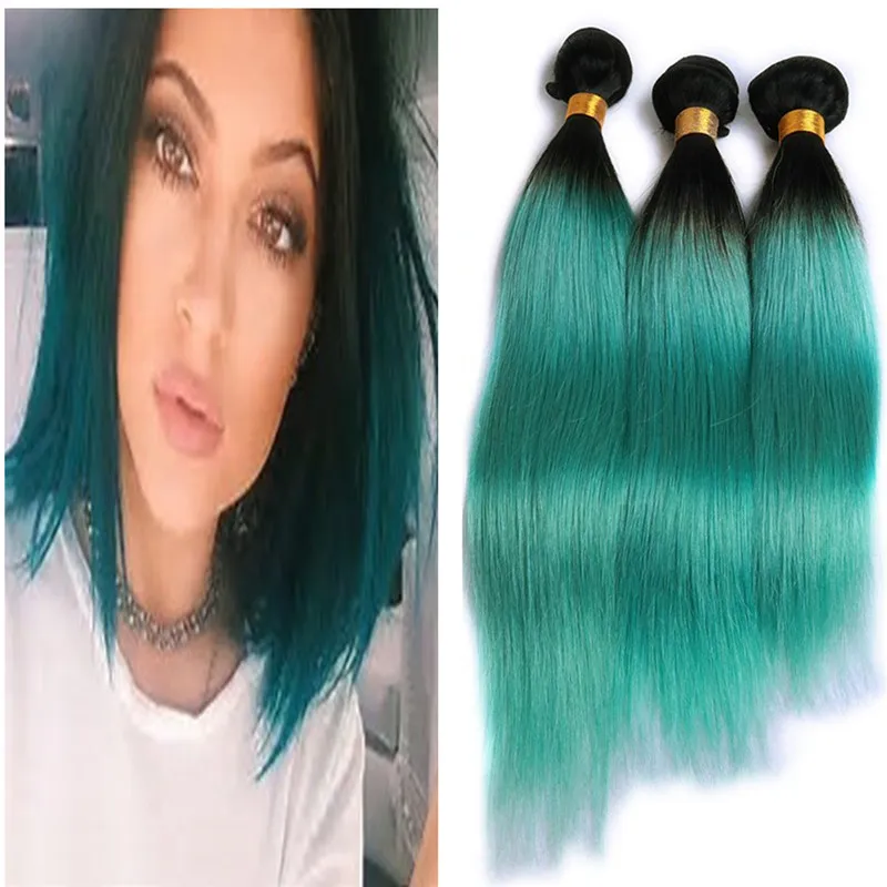 8A Bundles de cheveux péruviens non transformés Ombre 1B vert Soie droite 3pcs / lot 10-30 pouces 100% Extensions de cheveux humains Great Green Hair Products