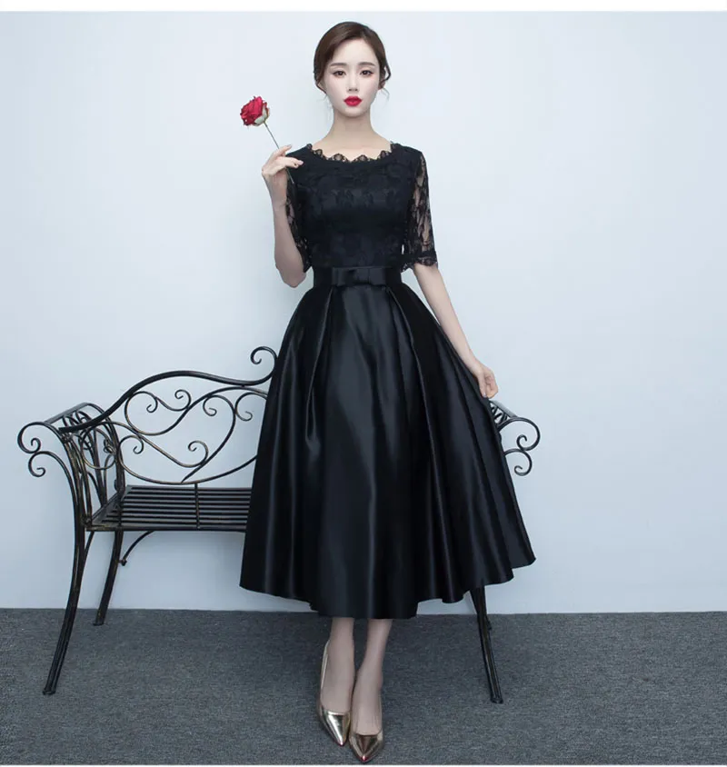 Real Simple Evening dresses new styles black medium length thin elegant short banquet dress summer prom party dresses