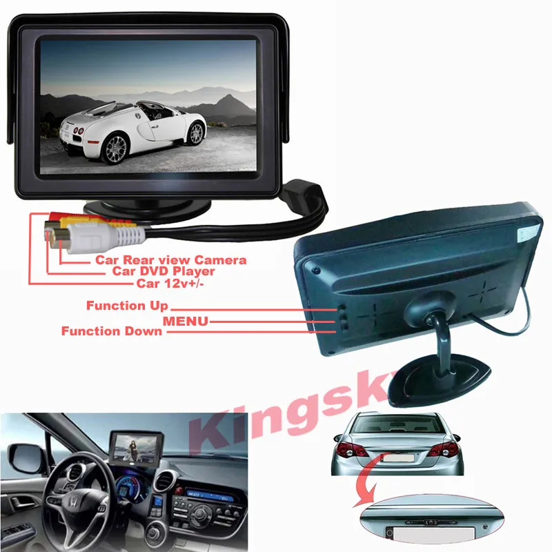 Trådlös bil Baksynssats HD Vänd backup Parkeringskamera 170 ° 43quot LCD TFT -skärmmonitor8177968