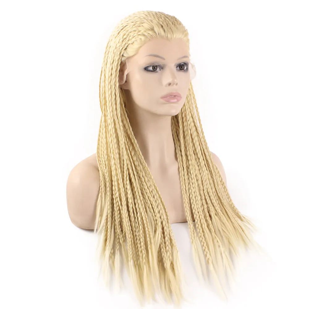 Perruque Lace Front Wig synthétique tressée Kanekalon blonde 613, perruque complète longue et Micro tressée pour femmes blanches à la mode