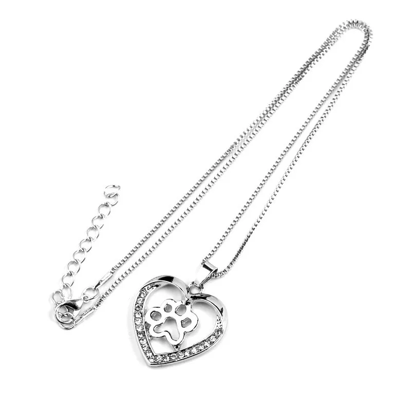 Fashion Necklace Cute Dog Paw Pendant Necklaces Rhinestone Silver Plated For Women Necklaces & Pendants Gift