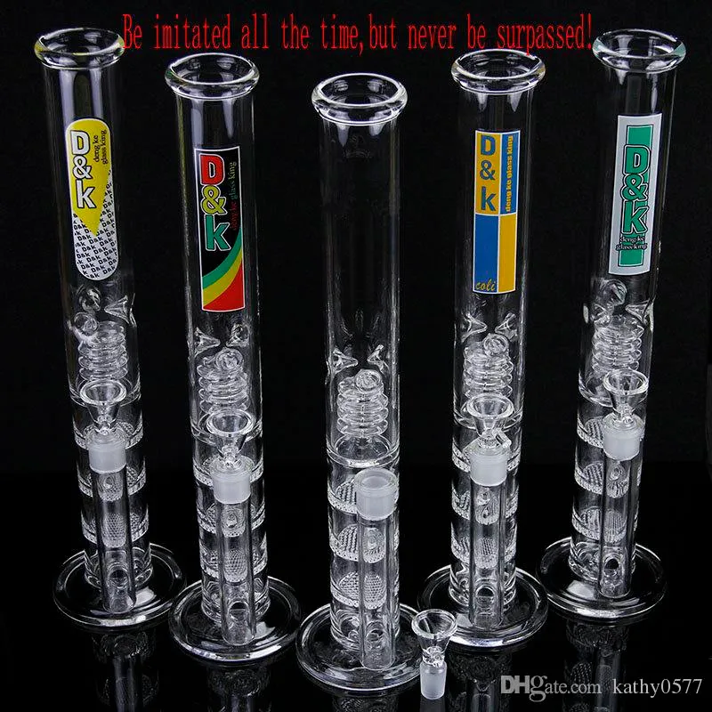 Newest glass Bong water pipe 12" inches Straight pure glass TreePerc water pipe with three Honeycomb Tire Percolator