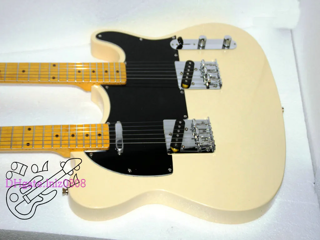 Custom Shop Cream Double Neck Electric Guitar Maple Fingerboard Gratis frakt