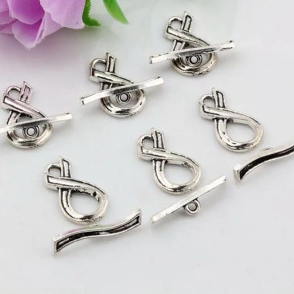 Ancient Silver Alloy Ribbon Shaped Toggle Clasps Hooks For Jewelry Making Bracelet Necklace DIY Accessories