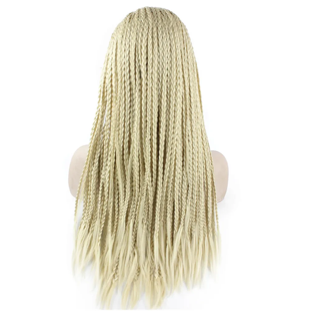 613 Blond Kanekalon Braiding Hair Wig Full Long Micro Braided Synthetic Lace Front wigs For White Fashion Women