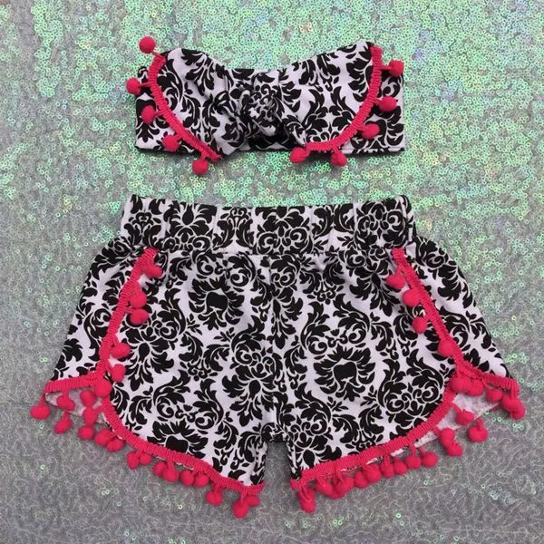 bébé flore léopard flore pompons shorts bandeau d'été filles Floral Pom Pom shorts filles shorts bébé shorts aztec pom pom