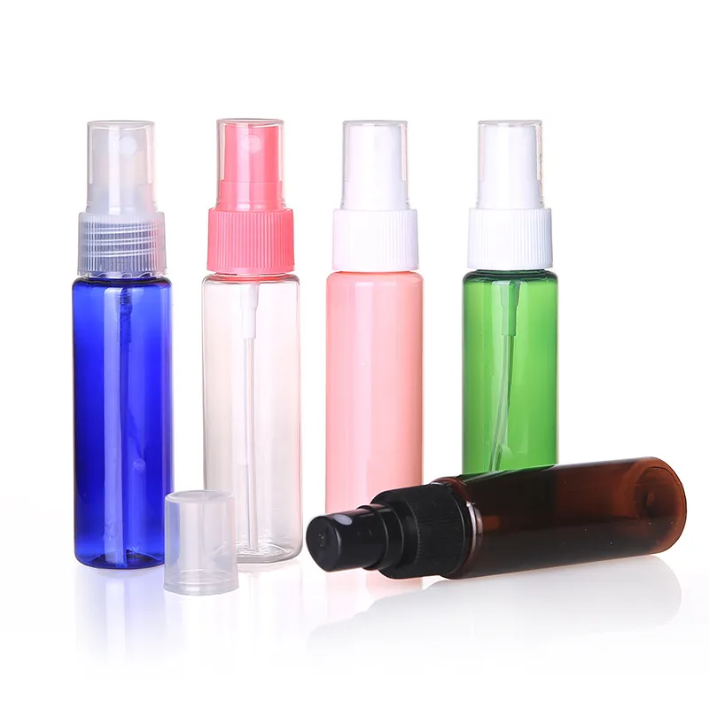 DHL gratis 30 ml willekeurige kleur reizen transparant plastic parfum verstuiver kleine mini lege spray hervulbare fles voor huidverzorgingspunten