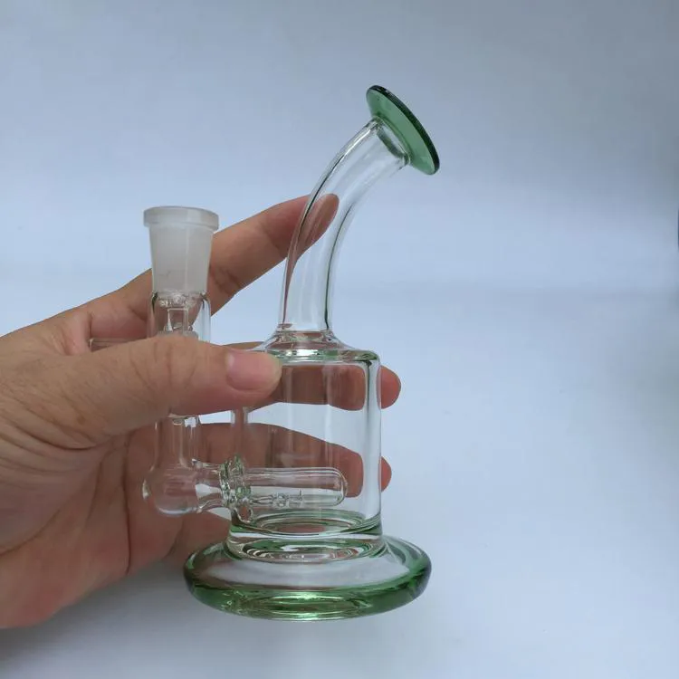 Grön och transparent tjockt litet glas Bongs Pocket Glas Vattenrör Recycler Oil Rigs Bong Rökning Rör hookahs Lågt pris