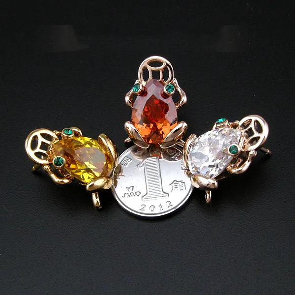 Moda Breastpin 18 K Chapado En Oro Broches Cristales Decorados Lucky Frog con Broche de la Moneda de Las Mujeres Decoración Del Partido Pernos de La Joyería