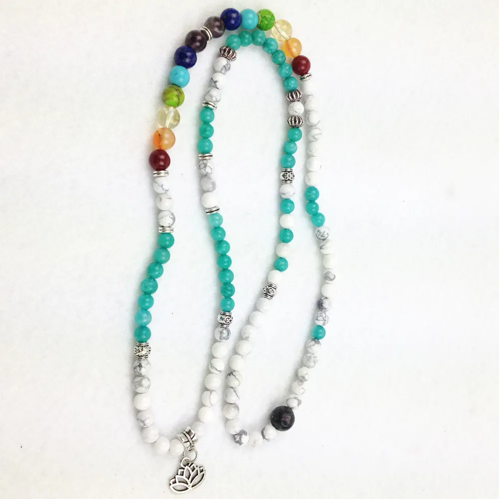 SN0183 Nowy projekt 108 Mala Koraliki Moda Yoga Bransoletka Aquamarine Chakra Lotus Charm Naszyjniki Darmowa Wysyłka