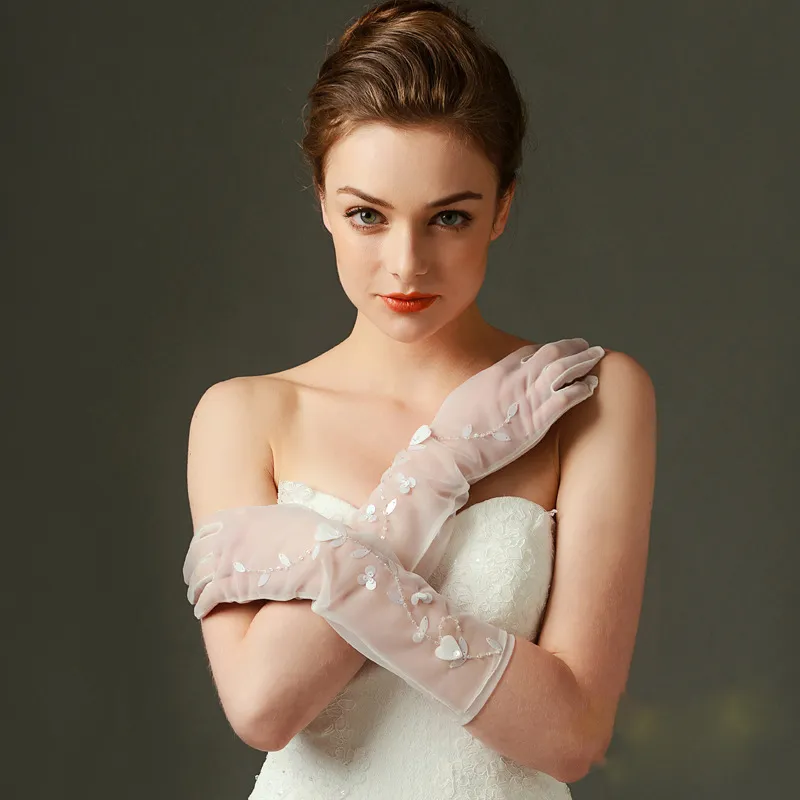 Ivory Bridal Gloves Sparking beads Sequins Long Wedding Gloves Wedding Accessories New Arrival Fairy Style