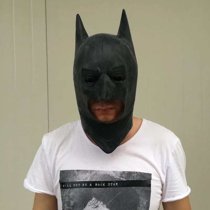 su Cosplay Maschere di Batman Cavaliere Oscuro Adulto Testa completa Batman Maschera in lattice Cappuccio Silicone Halloween Party Maschera nera Eroe Co42929212487853