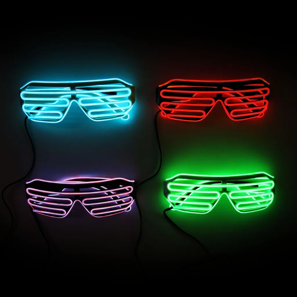 Weiße El-Brille, El Wire, modische Neon-LED-Beleuchtung, Shutter-förmige Glow-Rave-Kostüm-Party-DJ-helle Brille