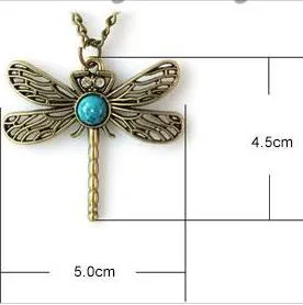 Hollow dragonfly necklace Turquoise Retro Dragonfly Design Hollow carved Dragonfly Sapphire Diamond for women Sweater Necklace Statement