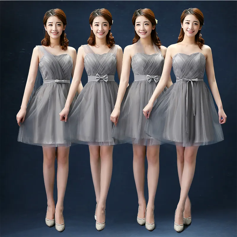 Short Tulle Ball Gown Bridesmaid Dress with Bow Pleats and Lace-Up Back Gray  Knee-Length from Dhgate Bridesmaid Dress - price 35.03