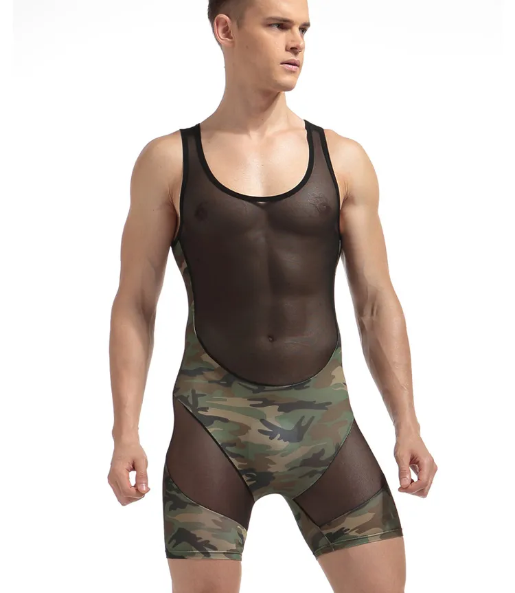 Mens sexy underwear male panties bodysuit panties Camouflage men clothing bodysuit masculino jumpsuit active mens bodywear Wrestli1946