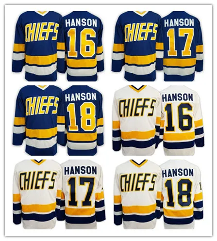 2016 Brothers Charlestown Slap Shot Movie CCM Hockey Jerseys رخيص 16 Jack Hanson 17 Steve Hanson 18 Jeff Hanson 7 Reggie DUNLOP Blue