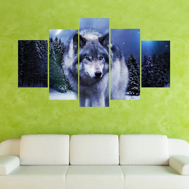 Set samotny wilk obrazek Płótna malowanie sztuki ścienne do dekoracji ściennej dzieła dekoracji domowej DH0114873866