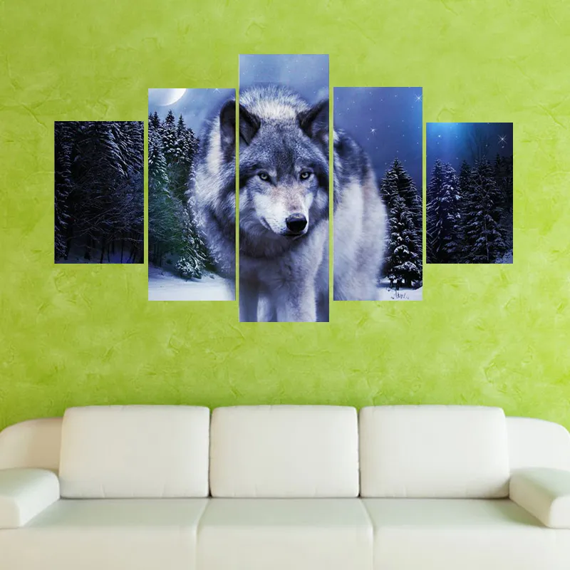 Set Lonely Wolf Picture Canvas Print målning Väggkonst för väggdekor Hemdekoration Konstverk DH0119040299