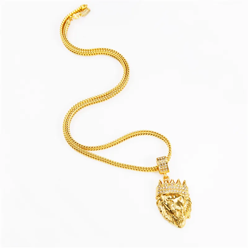 Hot Mens Hip Hop Jewelry Iced Out Placcato oro 18 carati Fashion Bling Bling Lion Head Ciondolo Collana da uomo Gold Filled regalo / regalo