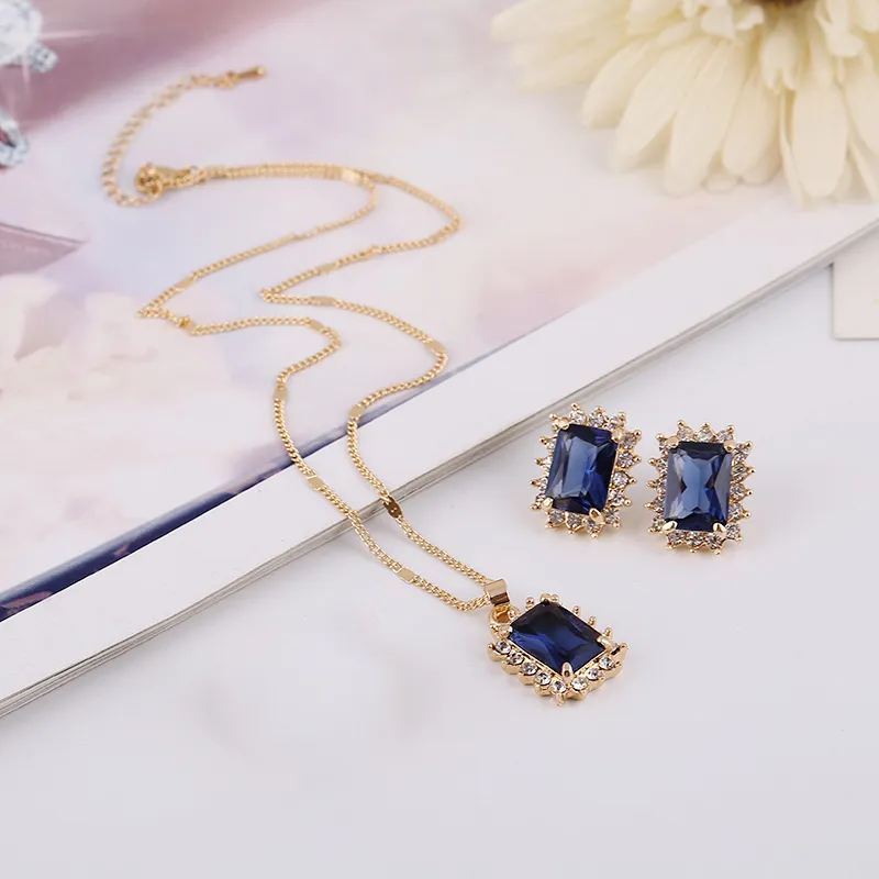 Collier ensemble de boucles d'oreilles, pendentifs en diamant rouge / bleu / Greet, rubis, saphir pour dîner, mariage, qualité supérieure et livraison gratuite