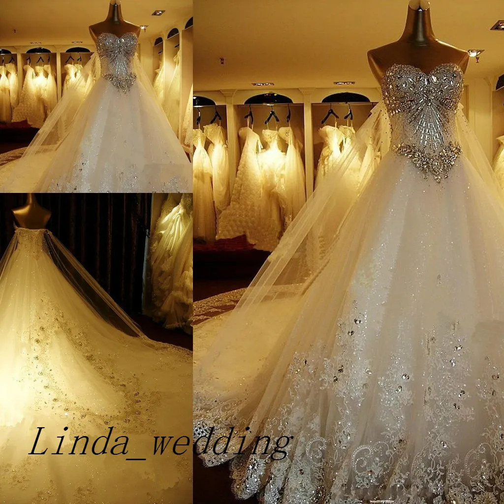 Luxury Sweetheart Wedding Dresses Bling Crystal Sparkling Long