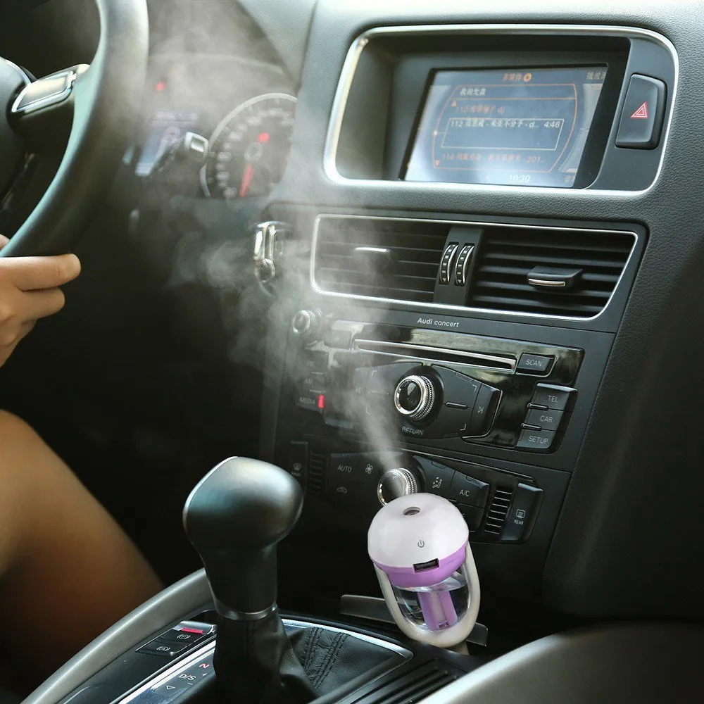 Mini USB Car Humidifiers Aromatherapy Essential Oil Aroma Diffuser Air Purifier Fresher Fog Mist Maker Fogger Spray 180 Degree Rotation 12V