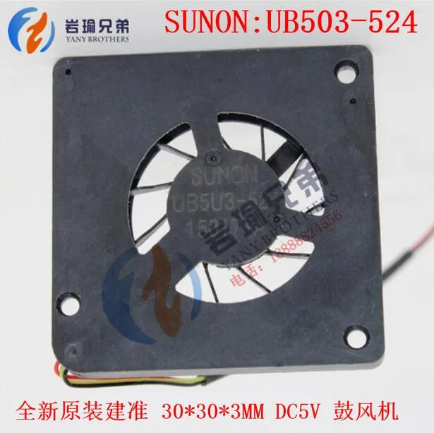 Sunon UB5U3 UB5U3-524 3003 3mm 3 Wire Mini Fläkt Ultra Tunn Silent Cooling Fan