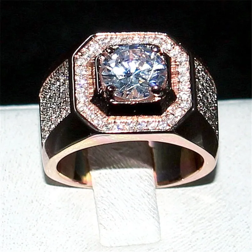 роскошные мужчины стерлингового серебра 925 розового золота кольца палец ювелирные изделия Вечный 6 * 6 мм 1.2 ct Алмаз Циркон коктейль обручальное кольцо для мужчин мальчиков Sz 7-13