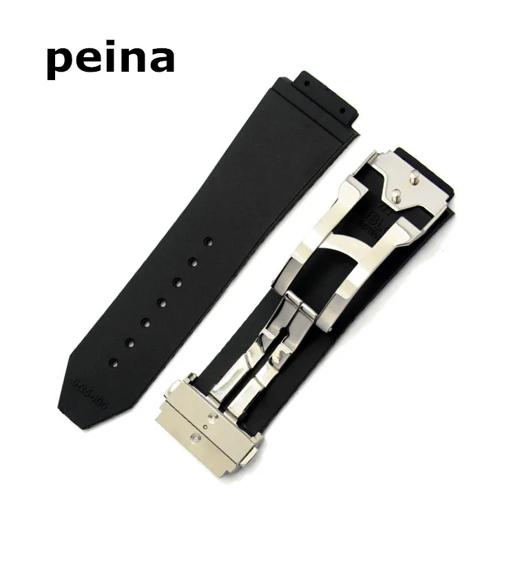 25mmx19mm Novos bandas de relógio masculinas Bandas de tira pneu Diver Silicone Rubber Watch Band Strap for Hub9056759