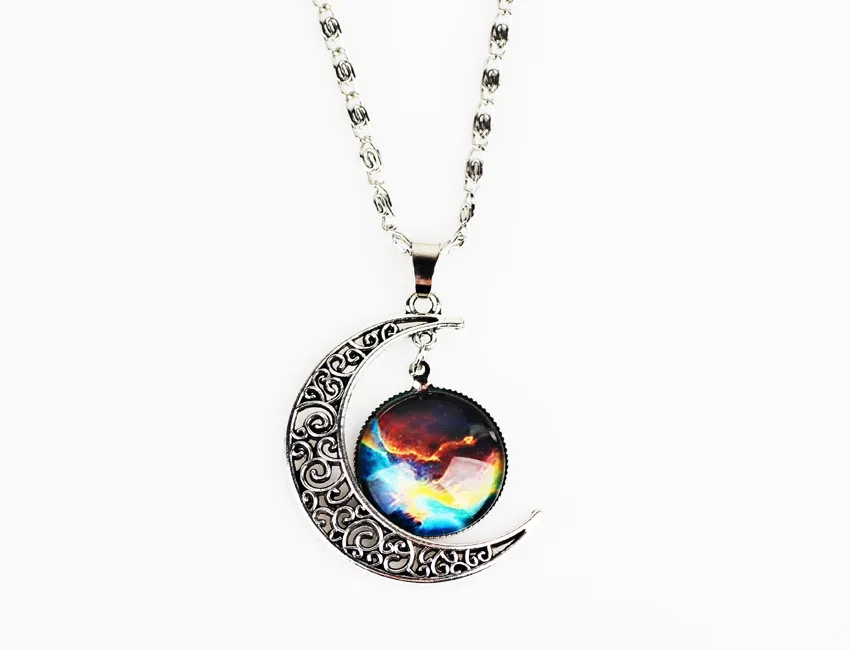 12 Style Modna Biżuteria Kolorowa Ziemia i Księżyc Kształt Czas Kamień Naszyjnik Wisiorek Dla Kobiet Tanie Kostium Biżuteria