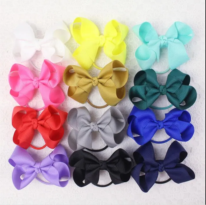 3 inch baby Solid Grosgrain Ribbon Hair Bows elastic hair bands Baby Girls Hair Accessories Boutique Bows headbands 