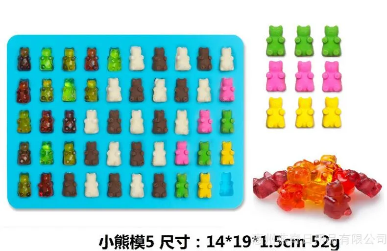 Fashion Hot 50 Cavity Silicone Gummy Bear Chocolate Mold Candy Maker Ice Tray Jelly Moulds with free dropper