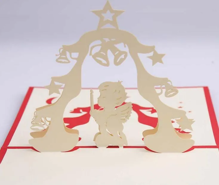 10 adet Melek El Yapımı Kirigami Origami 3D Pop UP Tebrik Kartları Davetiye Kartpostal Doğum Günü Noel Partisi Hediye Için