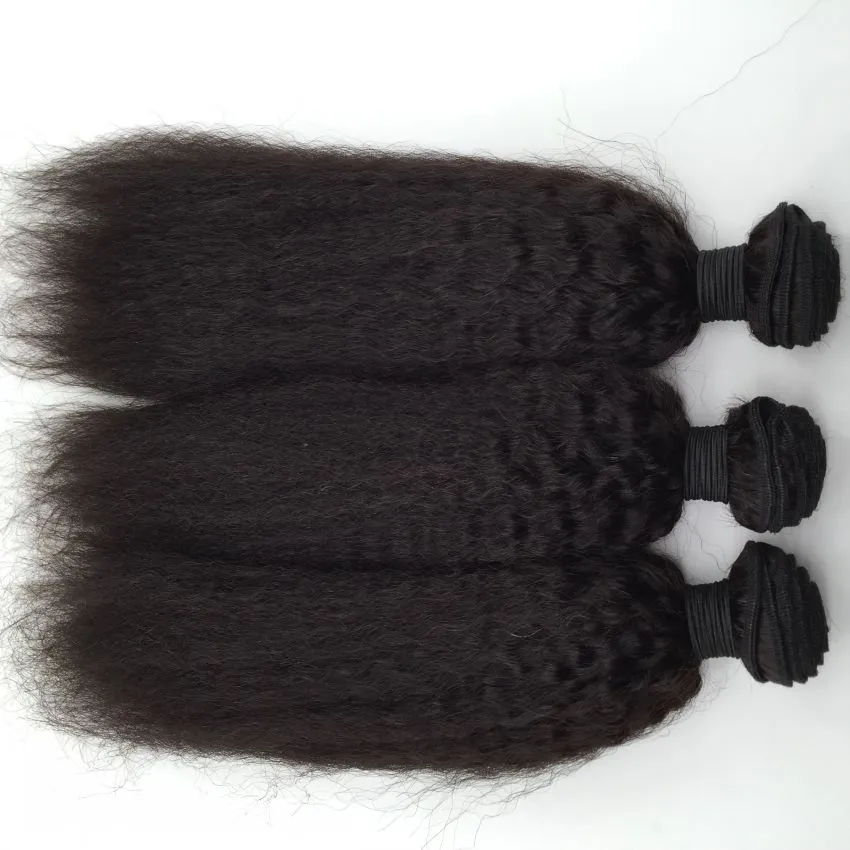 Kinky Straight Virgin Human Hair Bundles With Lace Frontal Closure Ear To Ear Brazilian Wet And Wavy Hair With 13X4 Frontal
