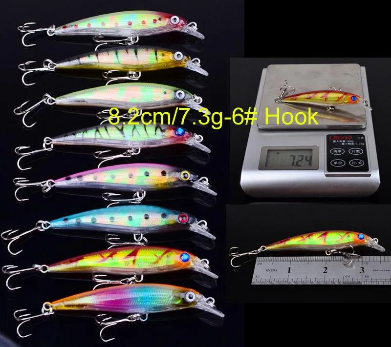 로트 낚시 루어 세트 혼합 6 모델 43 Clolor Minnow Crank Bait Bishing Baits베이스 태클 236n