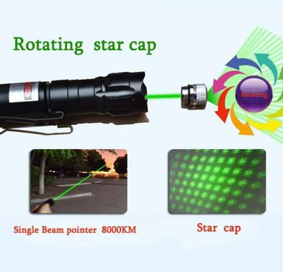 뜨거운 새로운 높은 전력 군사 5 마일 532nm 녹색 레이저 포인터 펜 스타 모자가있는 눈에 보이는 빔 lazer 무료 배송