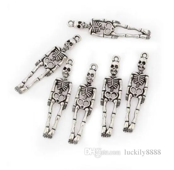 Navio gratuito Antique Silva Human Skeleton Charms pendente para descobertas de jóias 39x10mm