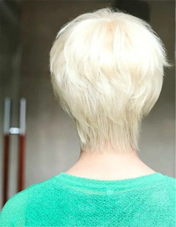 WoodFestival Мужской светлый парик Короткие красивые прямые вечерние синтетические волосы Полные парики Platinum4703251