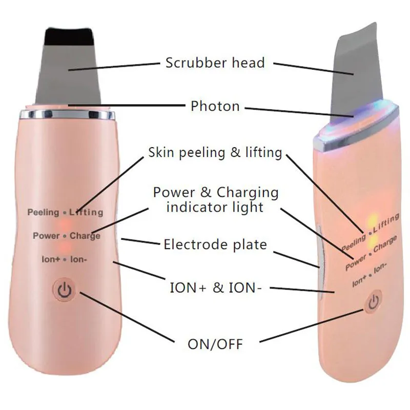 Ev Kullanımı 24KHz Ultrason İyonik Cilt Scrubber Yüz Peeling Güzellik Cihazı Blackhead Temizleme Exfoliator Güzellik Makinesi Yüz Masajı